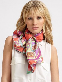 A pretty, patchwork butterfly sits center in this colorful, silk design. SilkAbout 36 X 36Dry cleanMade in Italy A pretty, patchwork butterfly sits center in this colorful, silk design. SilkAbout 36 X 36Dry cleanMade in Italy
