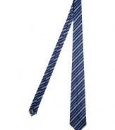 Striped tie in fine silk from favorite London label Paul Smith - Fashionable in blue and black is cool and modern, ideal for bright or dark suits - Perfect for business meetings, dinner, or celebrations - Also makes a great gift