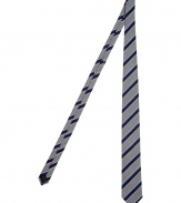 Classic, stylish tie in fine silk-cotton mix - Features stripes in blue and light grey for a cool, classy look - Wear with dark suits and white shirts - Great choice for work or dinner - Makes a great gift, too