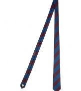 Pull together sharply tailored looks with Burberry Londons diagonal stripe tie, detailed in rich red claret and marine blue for just the right mix of chic color - Allover striping - Team with bright white shirts and sleek navy suits