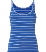 Adorable blue and white lingerie-inspired striped top from Juicy Couture - Stay cozy and stylish in this lovely sleep tank - Stylish micro stripes with delicate lace detail - Perfect for glamorous lounging