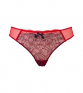 Turn up the heat with these sultry vintage-inspired briefs from Chantal Thomass - Scalloped red lace trim, sheer side paneling, black bow, classic brief styling - Perfect under virtually any outfit or paired with a matching bra for stylish lounging
