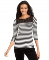 Charter Club's striped top features a pretty lace inset for a feminine take on a casual classic.