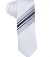 Crisp white with a bold panel of stripes. Add this dapper Alfani RED tie to create the perfect finishing touch.