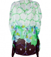 Amp up your beach-ready look with this luxe caftan from Diane von Furstenberg - V-neck with drawstring, short dolman sleeves, drawstring waist, draped side detail, relaxed silhouette, mini length, mixed print - Pair with jeans and heels for evening or wear over a bikini for seaside chic