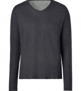 Chic long sleeve t-shirt in fine dark and light grey cashmere and cotton blend - Supremely soft material feels wonderful against the skin - Modern, double cut narrow long sleeves - Classic v-neck - A must for any number of occasions and an indispensable basic for your wardrobe - Pair with jeans, chinos or shorts - Layer beneath a blazer or wear solo