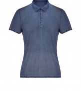 Stylish polo shirt in fine, pure blue-grey silk - Supremely soft, summer weight material has a well-worn, vintage look - Small collar, short sleeves and four-button placket - Leaner cut tapers gently through waist - Casually elegant, easily dressed up or down - Wear solo or layer beneath a blazer and pair with jeans, chinos, shorts or linen trousers