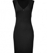 Stylish dress in fine, black viscose stretch blend - Decorative seam detail creates a flattering silhouette - Fitted, ultra-feminine cut - Sleeveless bodice with deep v-neck and zip - Pencil skirt hits above the knee - Sexy and sophisticated, perfect for parties and evenings out - Pair with a blazer and peep toe pumps, or dress up with sandals and a colorful clutch