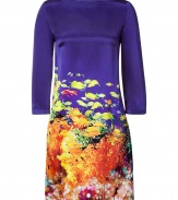 Make a bold statement in this printed Technicolor dress from London-based It designer Mary Katrantzou - Bateau neckline, three-quarter sleeves, shift style, all-over underwater print - Pair with an oversized cardigan, opaque tights, platform heels, and an embellished clutch