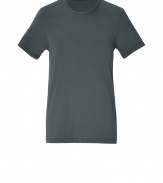 Stylish t-shirt in fine, pure dark grey cotton - Soft yet durable summer weight material has a chic, crinkled effect - Classic crew neck and short sleeves - Long, lean silhouette - A relaxed, versatile basic ideal for layering - Wear solo or pair with a pullover or blazer and chinos, Bermudas or jeans