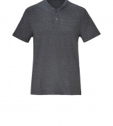 Grey melange cotton makes this classic shirt from LA label James Perse extremely comfortable - Traditional cut with a round neck, short button placket and short sleeves - Versatile, everyday piece looks great solo with jeans, chinos or corduroy, or under a sweater or jacket