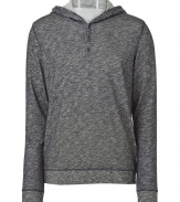 Add trend-right style to your casual look with this hooded long sleeve tee from Vince - Hooded, front button half placket, long sleeves, ribbed cuffs and hem - Style with a tee, jeans, and retro-inspired trainers