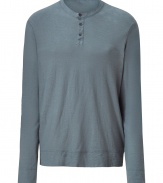A sure-fire stylish staple, this modernized henley from James Perse is better than your average basic - Round neck, front button half placket, long sleeves, classic fit - Pair with straight leg jeans, chinos, or shorts