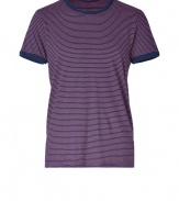 Always favorite stripes get an old-school remake in Marc by Marc Jacobs super soft cotton tee, perfect for starting off lazy weekends in style - Rounded neckline, short sleeves, blue trim - Classic straight fit - Wear with sweats and sporty sneakers, or layer under cozy knits and favorite cashmere scarves