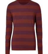 Work rich color into your casual look with Burberry Brits bold striped tee - Rounded neckline, long sleeves - Long lean fit - Team with hoodies and jeans, or contemporary knit pullovers, cords and Chelsea boots