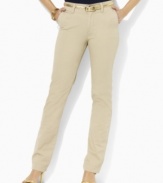 A casual petite pant from Lauren by Ralph Lauren, tailored from soft, durable cotton is crafted in a cropped, straight-leg silhouette for the ultimate in comfort and style.