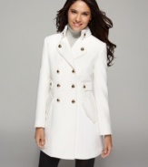 AGB's double-breasted petite coat takes any outfit to the next level. An elegant cut and faceted metallic dome buttons give off an air of pure luxury.