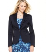 Suit up in this chic petite blazer from Calvin Klein Jeans. The classic, fitted silhouette makes it a great match with a printed dress and pumps!