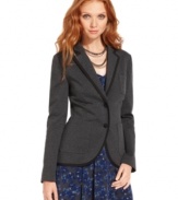 Sharpen up any girly petite dress with this knit blazer from DKNY Jeans. The piping makes a chic impact, while the tailored fit guarantees it will stay stylish season after season.