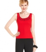 A petite shell with beading and embroidery makes every meeting a little more exciting! Pair Kasper's top with the coordinating jacket or try it with a black suit to add a pop of color.