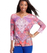 Revitalize your weekend look with Style&co.'s petite henley top, flaunting an embellished print-- it's an Everyday Value!