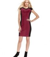 Clever colorblocked panels at the sides lend a slimming look to this Elementz petite sheath dress.