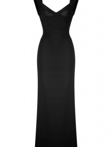 The classic bandage dress goes full-length with this this dramatic, figure-hugging take on the black tie-ready gown from Herv? L?ger - Sweetheart neckline with crisscross-detailed bodice, sleeveless, bandage panels, back slit, floor-sweeping length, concealed back zip closure - Fitted figure-hugging silhouette - Pair with a printed cropped jacket, classic heels, and a metallic clutch