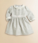 A soft brushed twill sets the foundation for this charming girly dress with pretty-in-pink floral stitching, ruched detailing and lace trim.Lace-trimmed crewneckLong sleeves with lace-trimmed single-button gathered cuffsWaistband with lace trimPetticoatWool/NylonMachine washImported Please note: Number of buttons may vary depending on size ordered. 