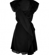 This LBD gets flirty in fine silk and sexy draping- Short frill sleeves with- Flattering neckline enhance by an Illusion of wrap dress- Accentuated waist and flowing skirt - Wardrobe essential, perfect for day or evening - Style in the daytime with flat sandals and with stilettos for a chic evening look