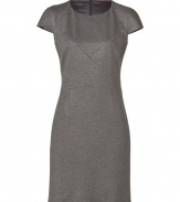 Add instant style to your office attire with this sleek sheath dress from Hugo - Round neck, cap sleeves, crisscross seaming at bodice, slim tailored fit, concealed back zip closure - Wear with a blazer and platform pumps