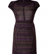 Pack a stylish punch in this ultra-chic Lurex mini-dress from Missoni - High round neck, cap sleeves, fitted bodice, figure-enhancing seaming details - Mini-length, all-over zigzag knit print, concealed back zip closure - Style with patterned tights, an oversized cardigan, and platform heels