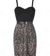 With its cool tribal print and statement-making bustier top, Akikos fitted sheath guarantees head-turning results - Princess neckline, adjustable straps, seamed bustier top with lightly padded cups, side slit pockets, metal detailed belt with elasticized strap and front hook closure, smocked back panel, pull-over style - Form-fitting top, softly gathered skirt - Wear with heels and sparkly jewelry for cocktails