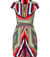 With its vivid contrast patterning and myriad of rainbow colors, Peter Pilottos silk dress is a radiant choice for fashion-forward looks - Round neckline, cap sleeves, layered front panels, hidden back zip - Tailored fit - Wear heels and just as bright accessories