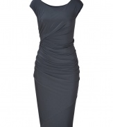Super flattering and equally exquisite, Donna Karans modern draped dress guarantees a glamorous feminine finish to your cocktails look - Scoop neckline, cap sleeves, crossed-effect draped detailing at the waist - Form-fitting - Wear with shimmering fine jewelry and statement accessories