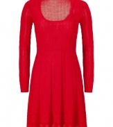 Perfect for dressy days at the office, Missoni Ms knit dress is an understated chic take on the brands iconic look - Scoop neckline, long sleeves, spaghetti strap lining - Fitted bodice, full skirt - Pair with heels and a sleek leather tote