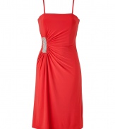 With its glamorous crystal embellished waist and flattering gather, Steffen Schrauts radiant red dress is a contemporary-chic choice for cocktails - Adjustable spaghetti straps, straight neckline, gathered side detail with crystal embellishment, hidden back zip - Fitted - Wear with heels and a shimmering metallic box clutch