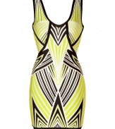 Electrify your after-dark looks with Herv? L?gers striking tri-tone printed bandage dress - Scoop neck, sleeveless, bandage style with figure-hugging multi-panels, concealed back zip closure - Extra form-fitting - Style with platform pumps and a statement clutch