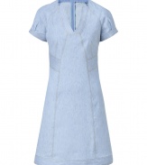 Work a sartorial edge into your spring favorite dresses and opt for Derek Lams light denim dress - Modern V-neckline, puffed raglan cap sleeves, contoured seaming, hidden back zip - Tailored fit, A-line silhouette - Wear with fun flats and a statement leather satchel