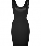 Up the ante on sultry sophistication with Herv? L?gers delightfully curve-conscious bandage dress - Deep scoop neck and sexy dip at back - Medium-width straps and rear zip - Slimming, ultra-structured silhouette nips at waist - Pencil-style skirt hits above the knee - A modern classic perfect for pairing with a statement clutch and peep toe pumps or sandals