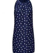 With a unique bird print and flattering halter-style neckline, Theorys silk dress is a chic choice for taking from the office to city cocktails - Round pleated halter-style neckline, sleeveless, hidden back zip - Loosely tailored fit - Wear with a boyfriend blazer, sheer stockings and heels