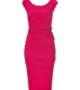 Super flattering and equally exquisite, Donna Karans modern draped dress guarantees a glamorous feminine finish to your cocktails look - Scoop neckline, cap sleeves, crossed-effect draped detailing at the waist - Form-fitting - Wear with shimmering fine jewelry and statement accessories