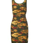 With its rich autumnal coloring and softly ruched silk, Rachel Zoes satin-trimmed dress is a contemporary-chic take on cocktails attire - Scoop neckline, thick straps, tonal olive satin trim, full two-way exposed metal back zip - Form-fitting - Wear with heels and an edgy leather jacket