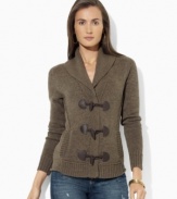 Knit in soft combed cotton, Lauren Ralph Lauren's heritage-inspired petite cardigan is finished with a shawl collar and handsome faux-leather toggles at the placket.