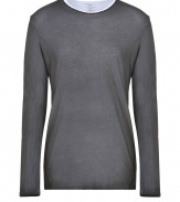 Add an understated urban edge to your casual cool staples with Majestics double layer cotton-cashmere tee - Rounded neckline, long sleeves, two-tone, layered neck- and hemline - Classic straight fit - Team with jeans and sneakers, or leather jackets and lace-up boots