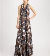An eye-catching watercolor print is beautifully draped across the body for a goddess-like effect. Shawl collarSnap frontSeam and self-tie at waistAllover printOpen backA-lineAbout 63 from shoulder to hemSilkDry cleanImportedModel shown is 5'9½ (176cm) wearing US size 4.