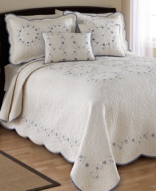 Soothing and serene, this Delphine decorative pillow defines cozy comfort with intricate, allover quilting, delicate floral embroidery and patterned trim. Soothing and serene, this Delphine decorative pillow defines cozy comfort with intricate, allover quilting, delicate floral embroidery and patterned trim.
