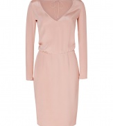 Ultra feminine and equally flattering, Emilio Puccis rose silk dress is a romantic take on all-season elegance - V-neckline with tie, long sleeves, zippered cuffs, hidden side zip at waist, kick pleat - Softly tailored bodice, fitted skirt - Pair with flawless patent leather pumps and an oversized carryall tote for work, or dress up with strappy sandals and a box clutch for cocktails
