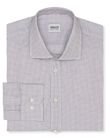 This refreshingly colorful take on a classic windowpane check shirt offers a contemporary fit in superior Italian cotton for a truly refined masterpiece from Armani Collezioni. This refreshingly colorful take on a classic windowpane check shirt offers a contemporary fit in superior Italian cotton for a truly refined masterpiece from Armani Collezioni.