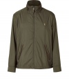 Sporty windbreaker in fine, olive synthetic fiber - A stylish spin on a modern classic from Ralph Lauren - Durable, lightweight material - Small, stand-up collar with zipper embellishment - Long, snap cuff sleeves, slash pockets and full zipper closure - Embroidered polo pony at chest - Slimmer, straight cut - Casually cool and ultra versatile, great for everyday - Pair with jeans, chinos or dressier trousers