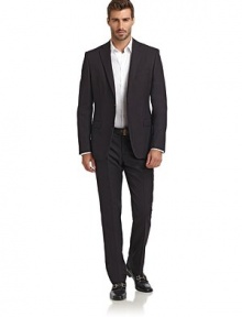 JACKETContrasting chevron designNotch lapelTwo-button front closureLong button cuff sleevesChest welt pocketContoured seams through the waistFront flap pocketsDouble vented back hemFully linedAbout 29 from shoulder to hemPANTSContrasting chevron designBanded waist with belt loopsFront zip with button closureFlat frontSide seam pocketsBack dartsBack button welt pocketsUnfinished hemPartially linedLeg openings JACKETContrasting chevron designNotch lapelTwo-button front closureLong button cuff sleevesChest welt pocketContoured seams through the waistFront flap pocketsDouble vented back hemFully linedAbout 29 from shoulder to hemPANTSContrasting chevron designBanded waist with belt loopsFront zip with button closureFlat frontSide seam pocketsBack dartsBack button welt pocketsUnfinished hemPartially linedLeg openings